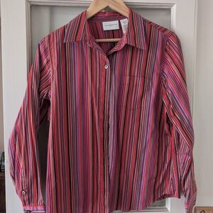 Liz Claiborne Women's Striped Button Down Shirt - Red and Blue